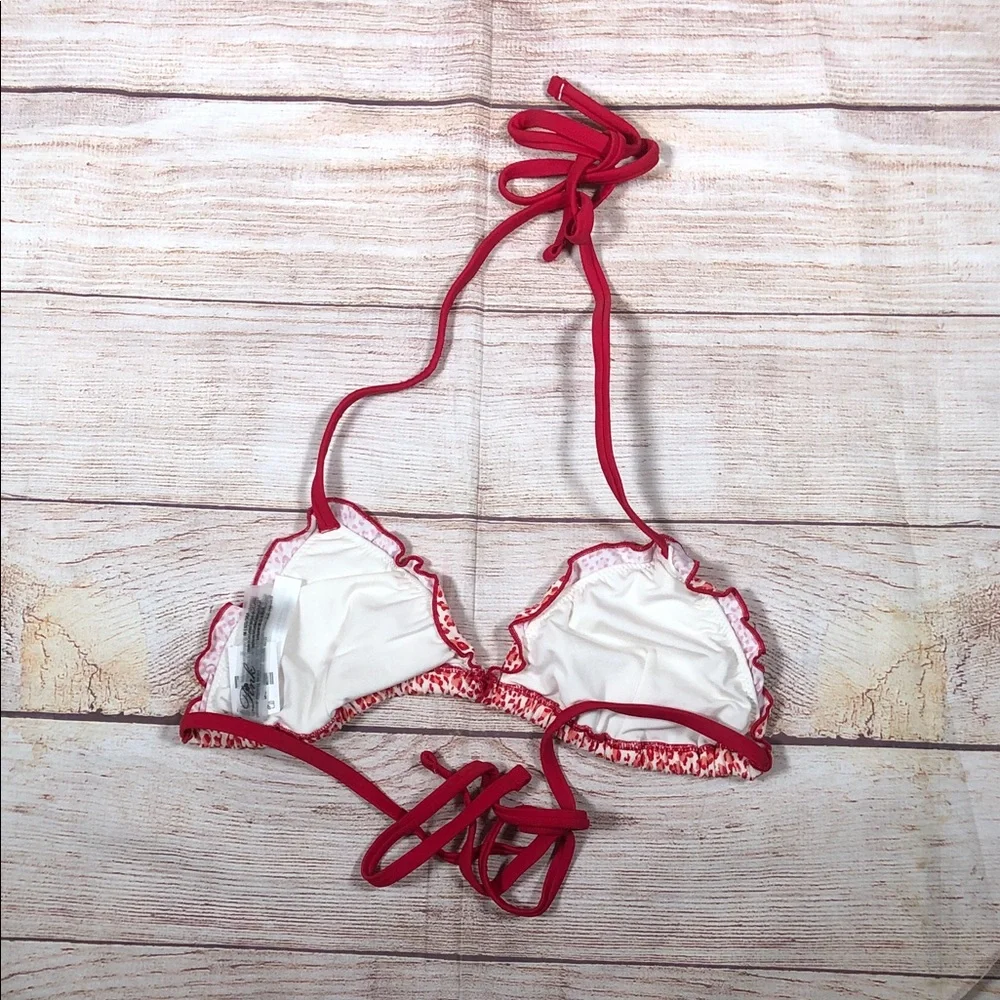 NWT Frankie's Bikinis x PINK Red and White Leopard Print Triangle Bikini Top